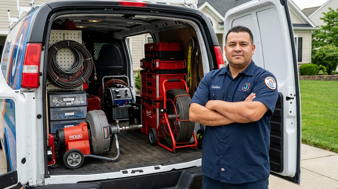 Professional drain cleaning equipment and Johns Plumbing LLC plumber in Kearny