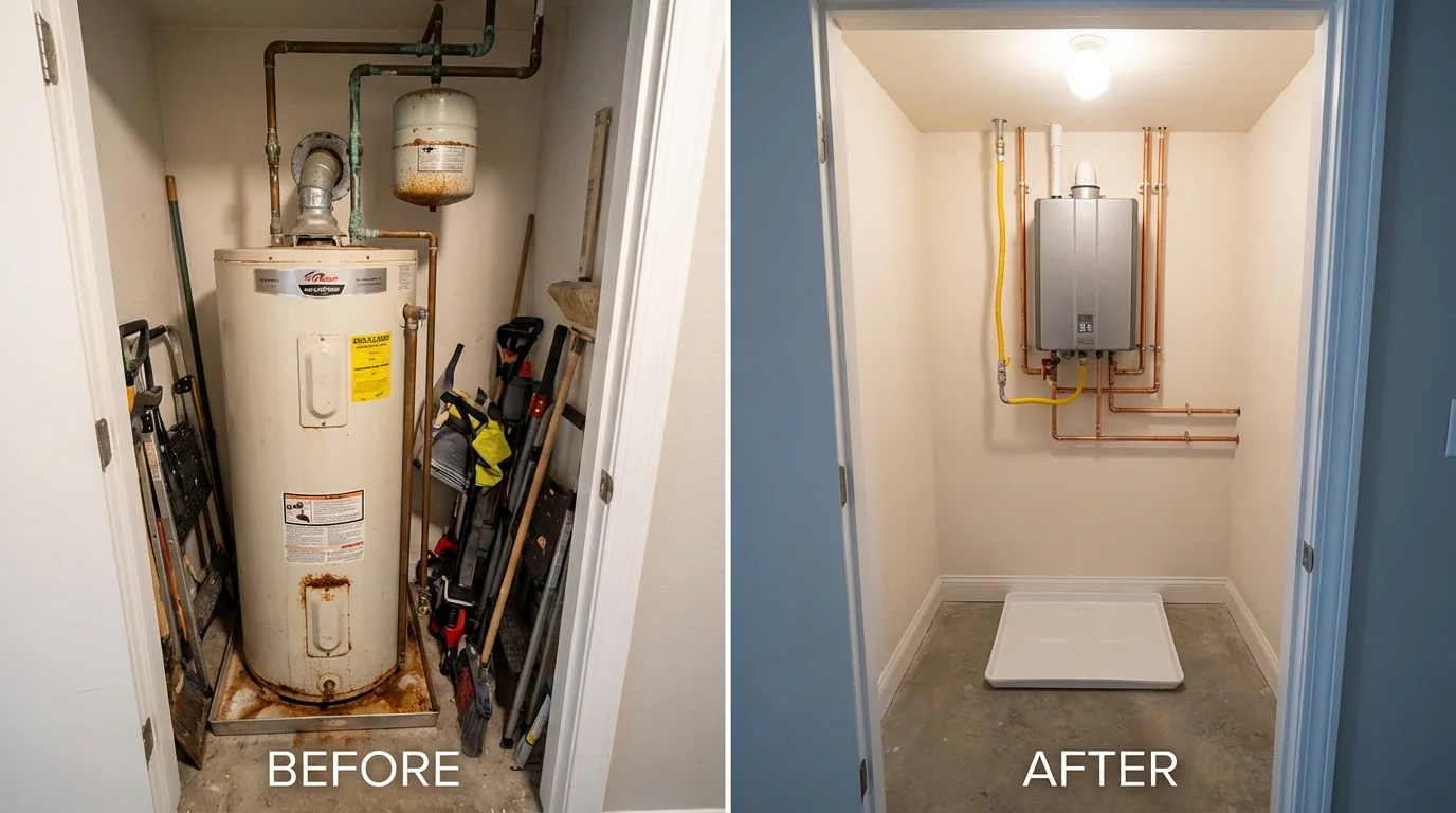Tank water heater versus wall-mounted tankless unit comparison for Kearny, NJ homeowners