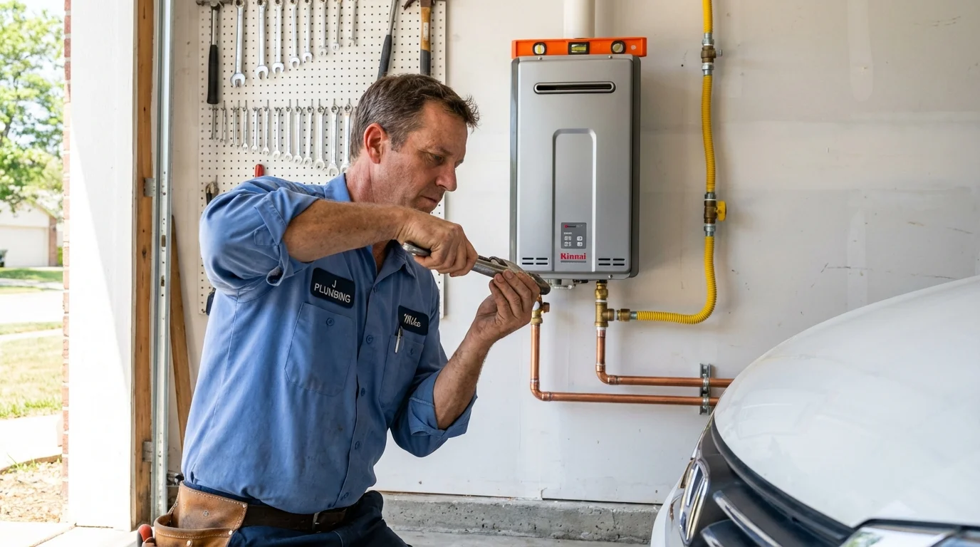 Tankless water heater installation by a Johns Plumbing LLC plumber in Kearny