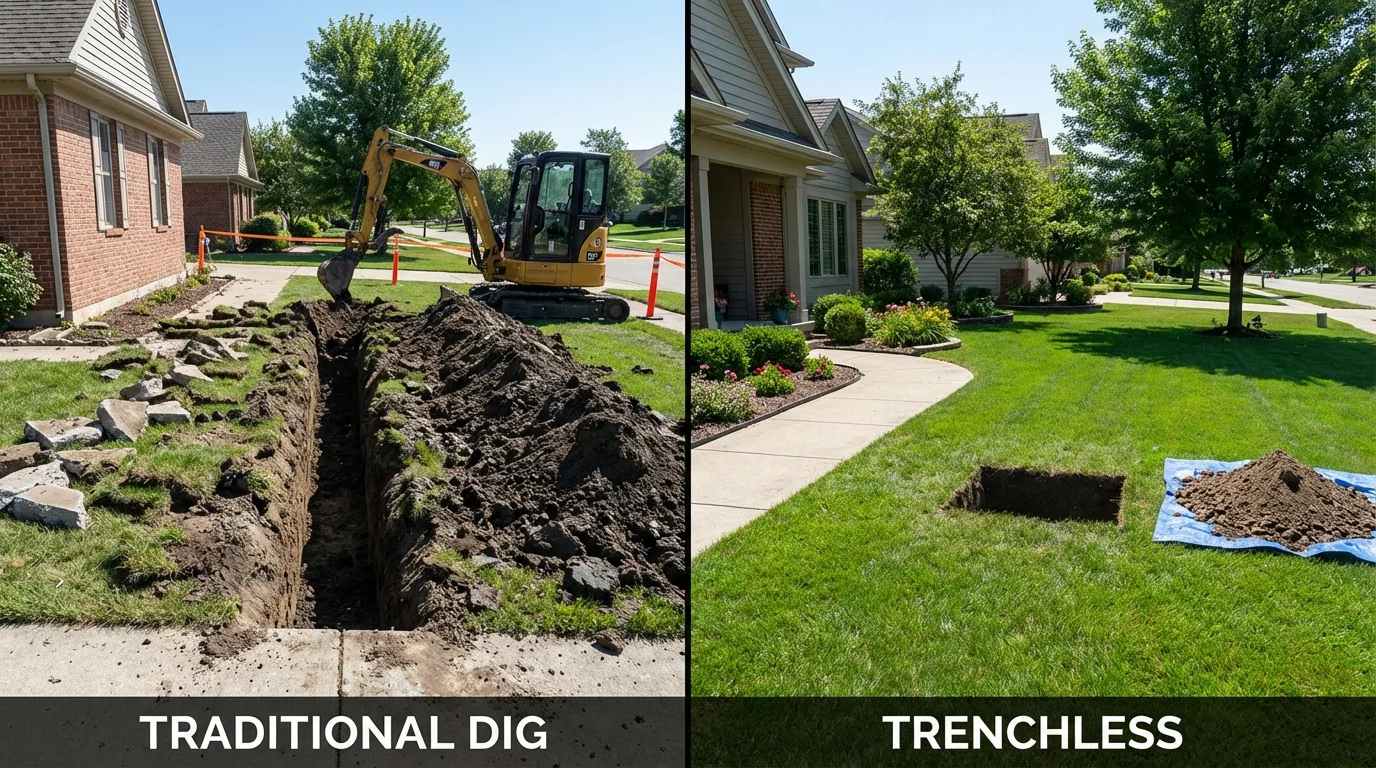 Trenchless sewer repair with minimal yard damage versus traditional excavation in Kearny, NJ